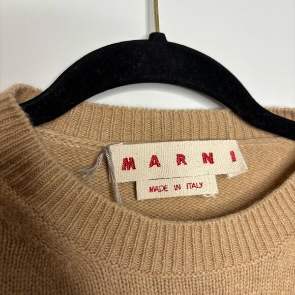 Marni wool and cashmere tan knit sweater with horizontal stripes crew neck small - Picture 2 of 7
